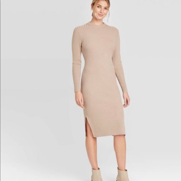 Womens Long Sleeve Ribbed Sweater Dress 
